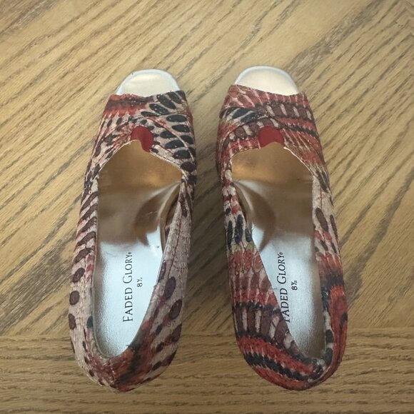 Faded Glory Open Toe Sandal Shoes Cork Wedge Heels Tie Dye Boho Size 8.5 M - Picture 7 of 10